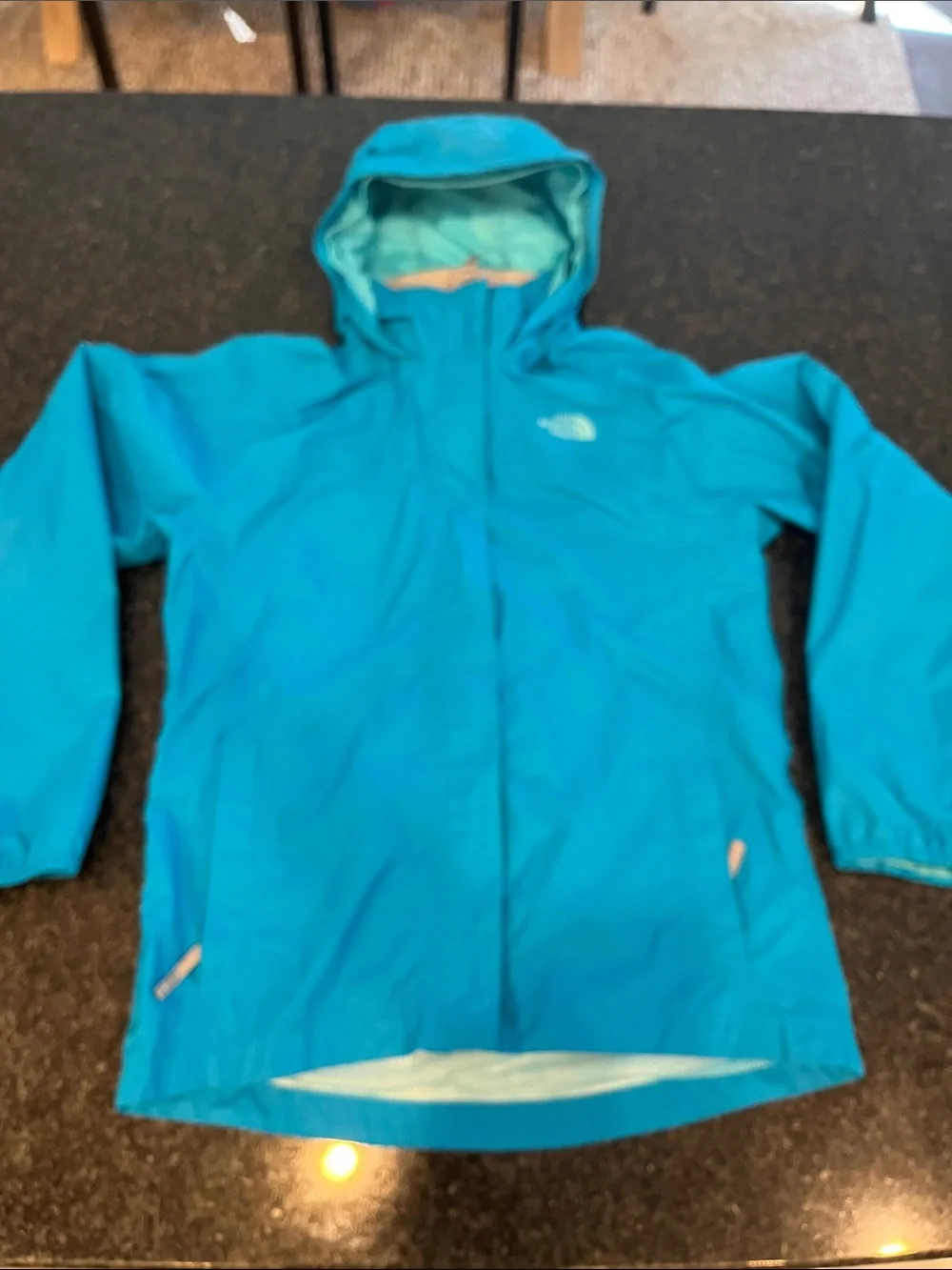 The North Face Girls 14/16 L Teal Waterproof raincoat Hooded Jacket